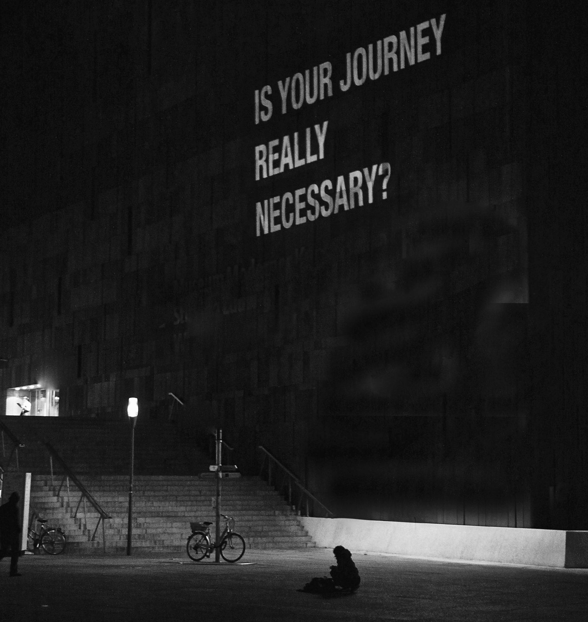 Is your journey really necessary?, 2009, Textprojektion, MUMOK Wien / Vienna